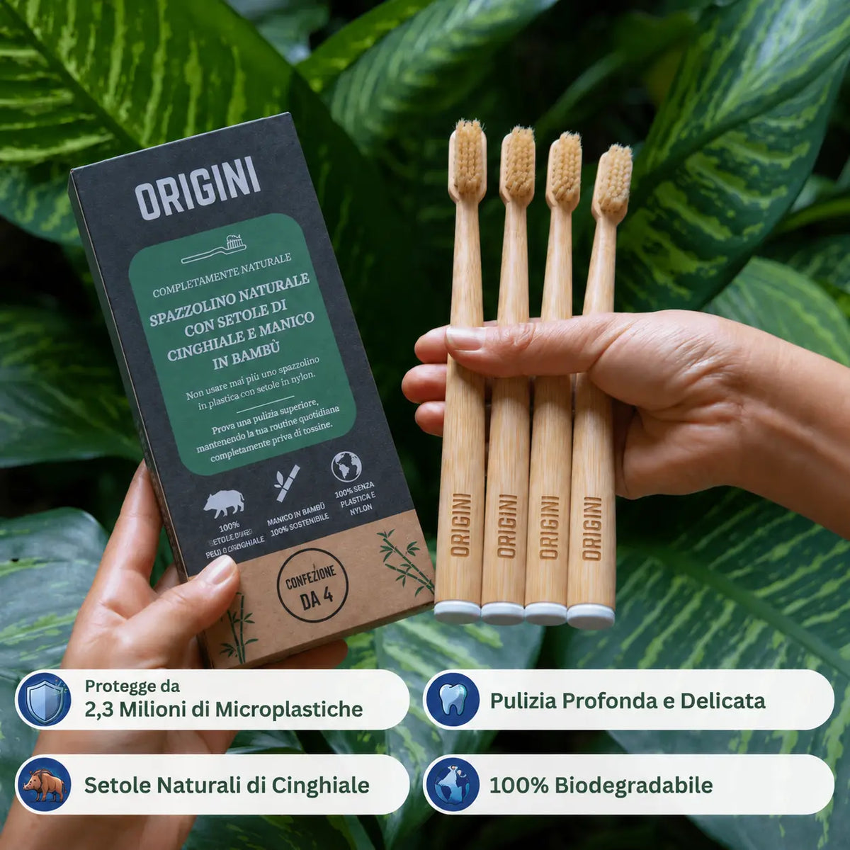 Insolya natural boar-bristle and bamboo toothbrush four-pack